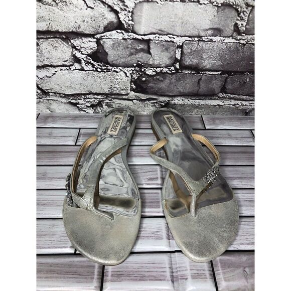 Badgley Mischka Silver Leather Rhinestone Dress Sandals Women’s Sz 9 M US/40EU - Picture 16 of 16